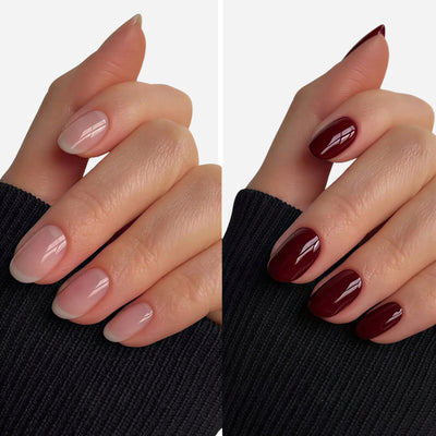 Bordeaux Nail Pen — before and after on natural nails