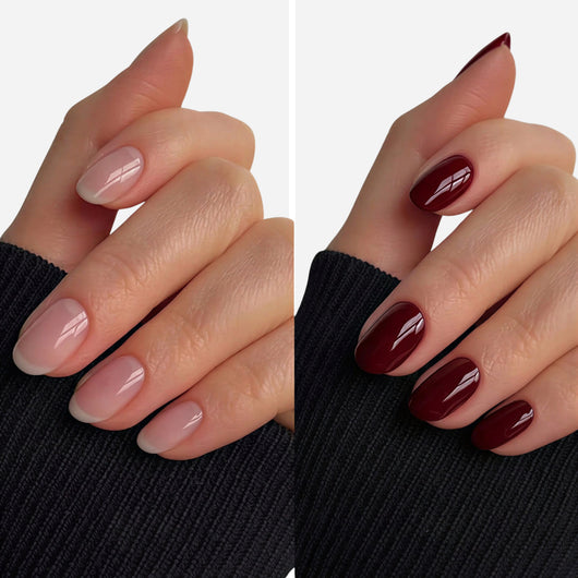 Bordeaux Nail Pen — before and after on natural nails