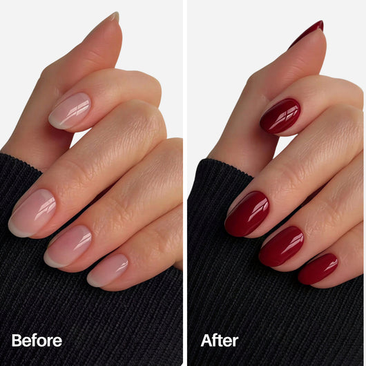 Cherry Nail Pen — before and after on natural nails