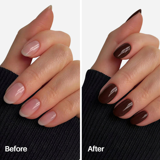 Chocolate Nail Pen — before and after on natural nails
