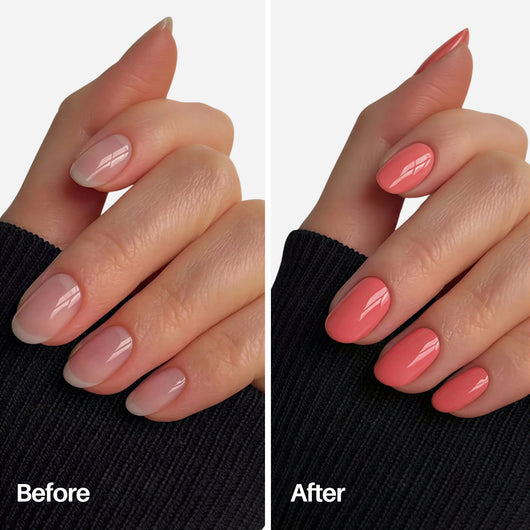 Coral Nail Pen — before and after on natural nails