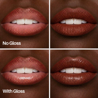 Dreamy Lip Pen — lips with and without gloss on deeper skin