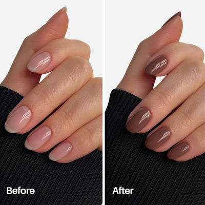 Hazelnut Nail Pen — before and after on natural nails