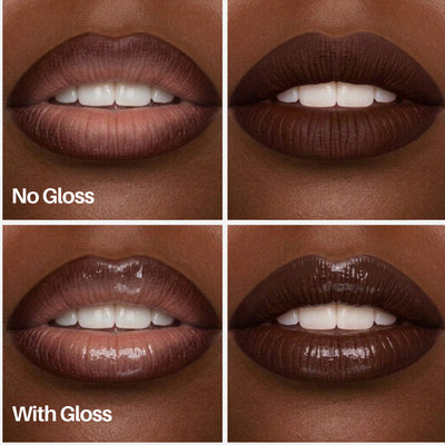 Heady Lip Pen — lips with and without gloss on deeper skin