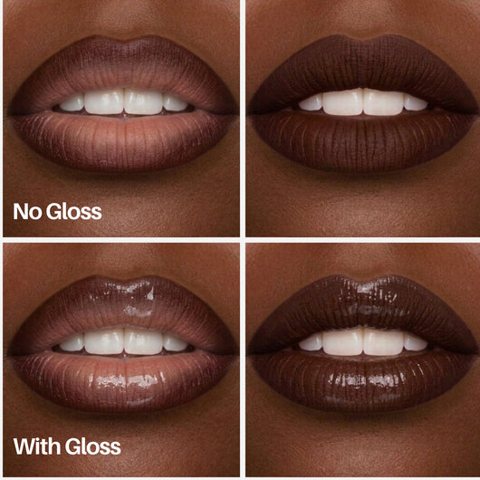 Heady Lip Pen — lips with and without gloss on deeper skin