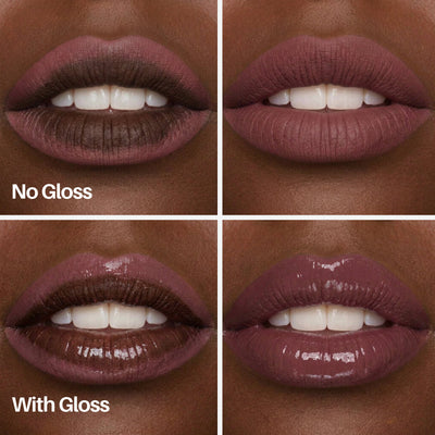 Juicy Lip Pen — lips with and without gloss on deeper skin