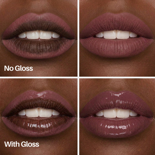 Juicy Lip Pen — lips with and without gloss on deeper skin