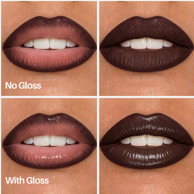 Mocha Lip Pen — lips with and without gloss
