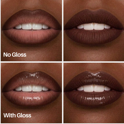 Plush Lip Pen — lips with and without gloss on deeper skin