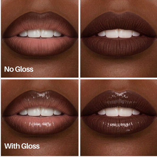 Plush Lip Pen — lips with and without gloss on deeper skin