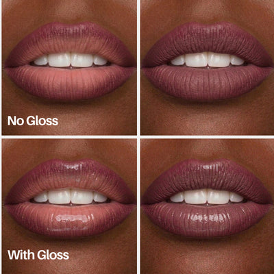 Ripe Lip Pen — lips with and without gloss on deeper skin