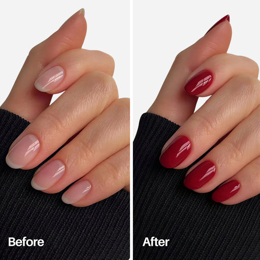 Ruby Nail Pen — before and after on natural nails