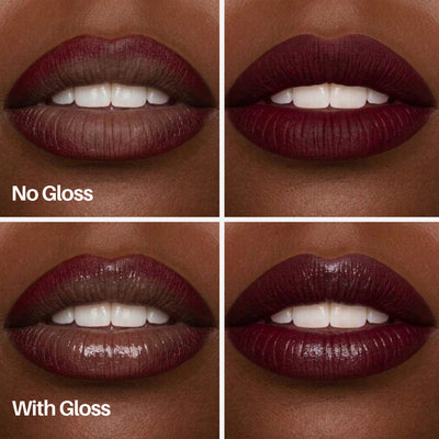 Spicy Lip Pen — lips with and without gloss on deeper skin