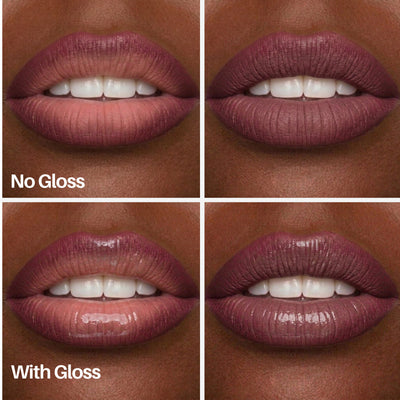 Sweenly Gloss — lips with and without gloss on deeper skin